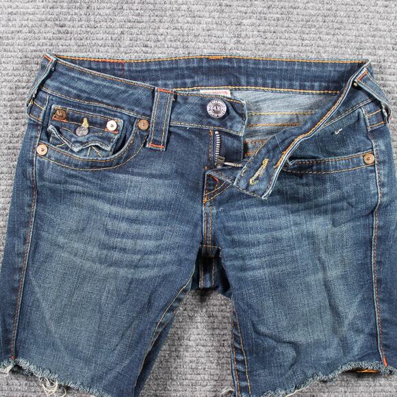 True Religion Joey Shorts Womens 26 Blue Low Rise Cutoff Raw Hem - Picture 4 of 8